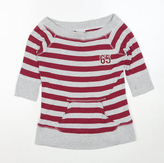 NEXT Girls Grey Striped Cotton Pullover Sweatshirt Size 9-10 Years Pullover