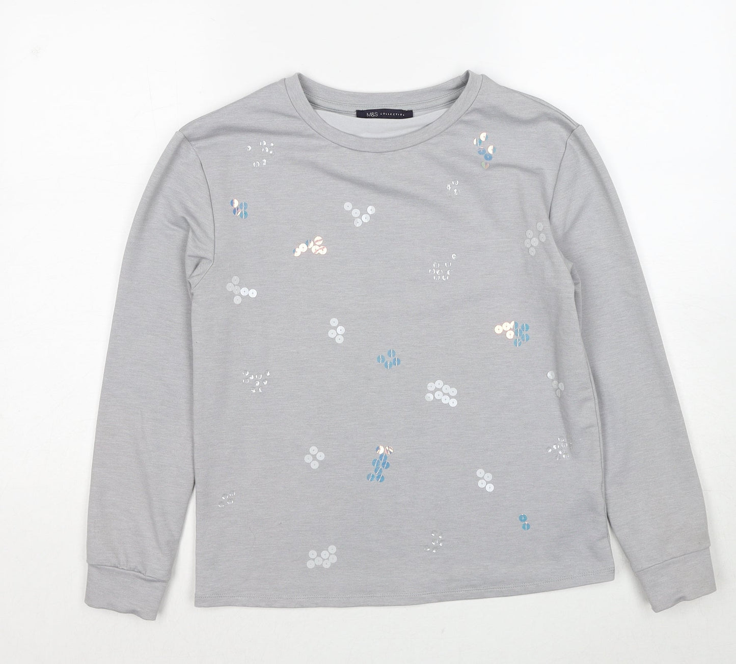 Marks and Spencer Womens Grey Cotton Pullover Sweatshirt Size 6 - Sequins
