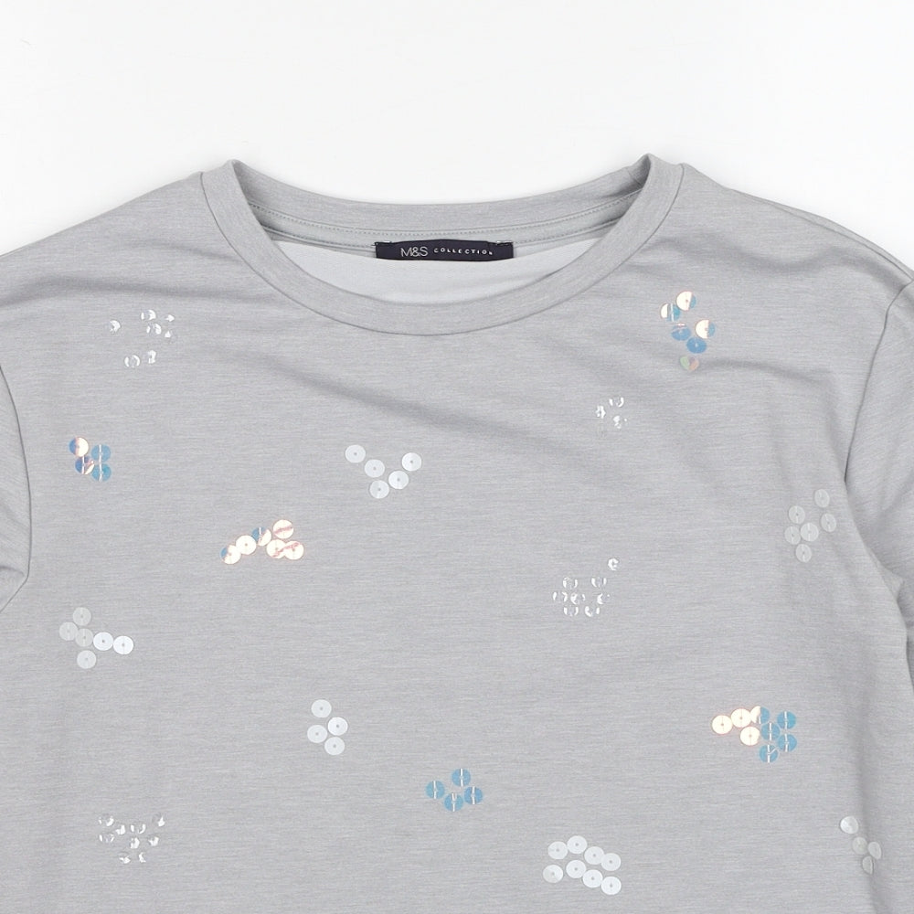 Marks and Spencer Womens Grey Cotton Pullover Sweatshirt Size 6 - Sequins
