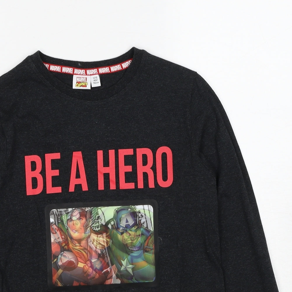 Marvel Comics Boys Grey Cotton Pullover T-Shirt Size 11-12 Years Round Neck Pullover - Be A Hero
