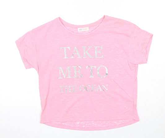 H&M Girls Pink Cotton Pullover T-Shirt Size 13-14 Years Round Neck Pullover - Take Me to the Ocean