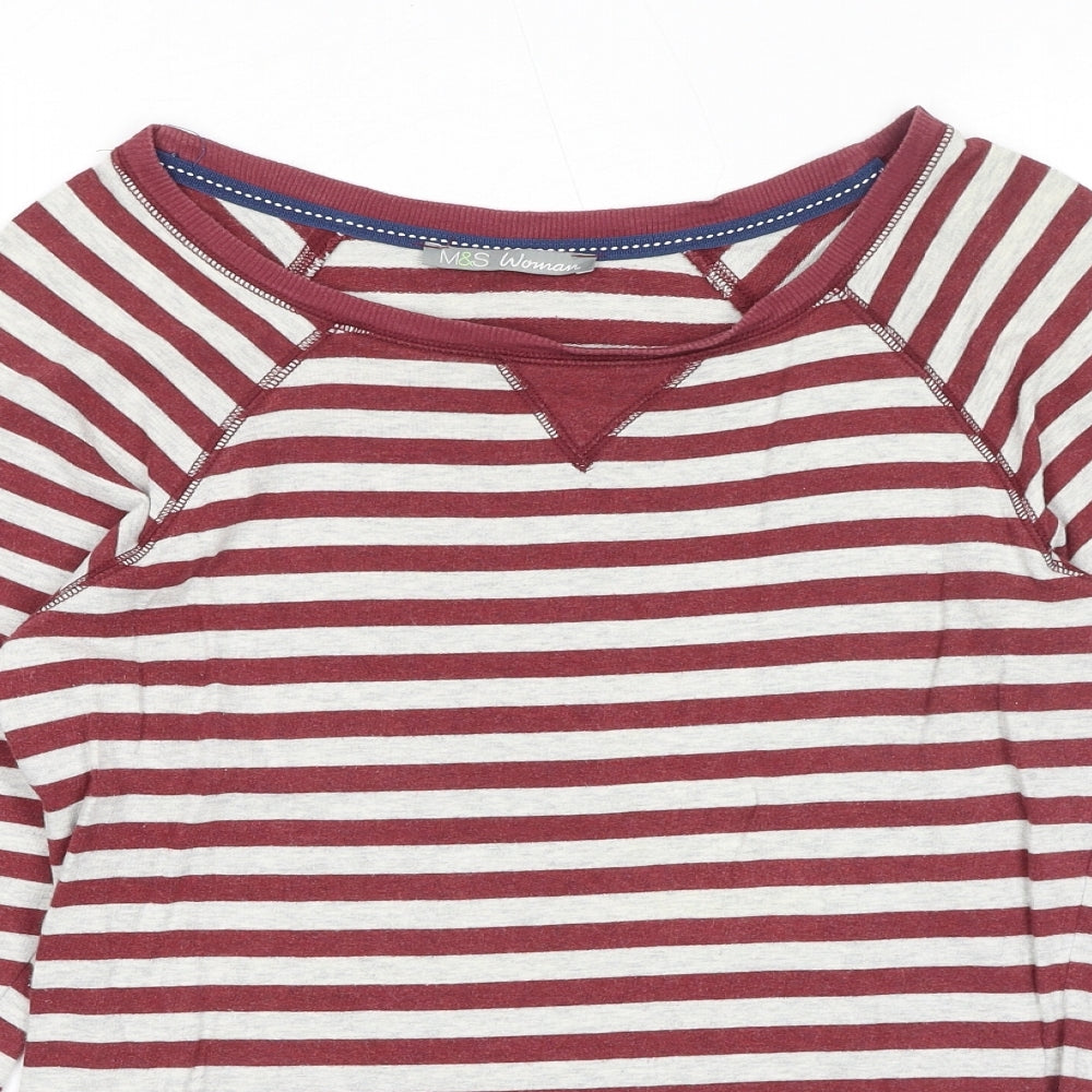 Marks and Spencer Womens Red Round Neck Striped Cotton Pullover Jumper Size 10