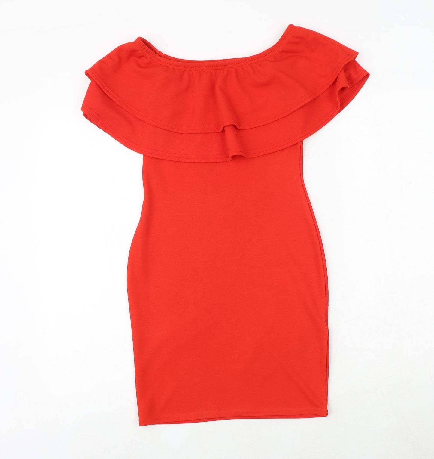 New Look Womens Red Polyester Bodycon Size 8 Off the Shoulder Pullover