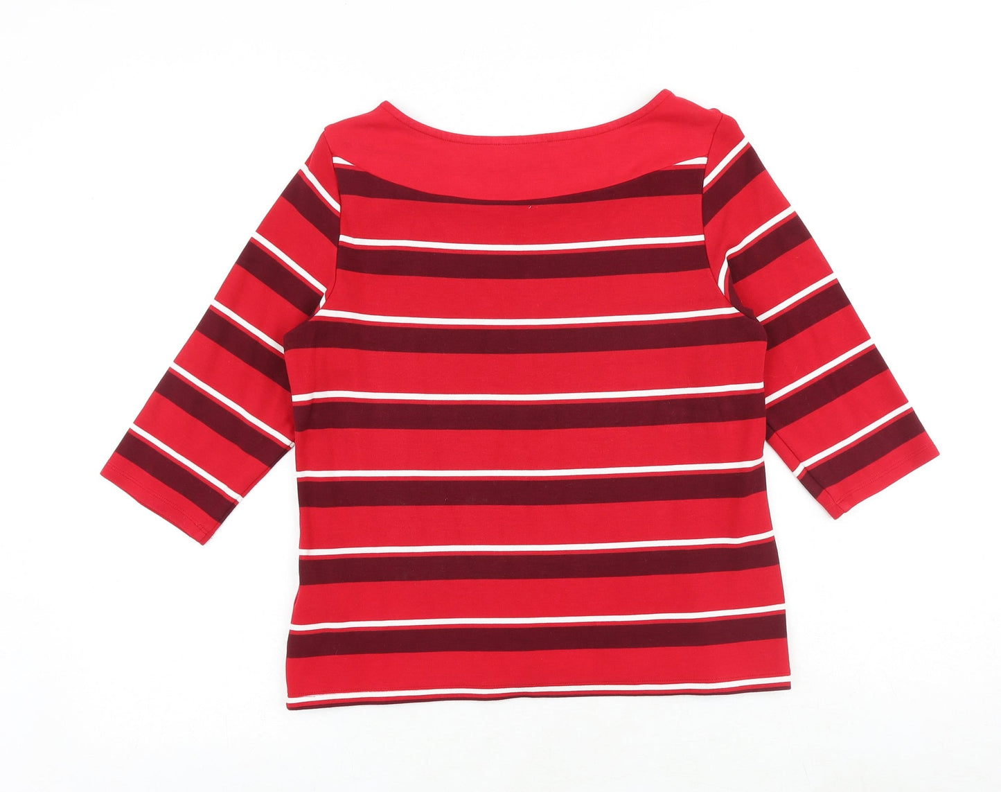 Marks and Spencer Womens Red Striped Viscose Basic Blouse Size 12 Round Neck