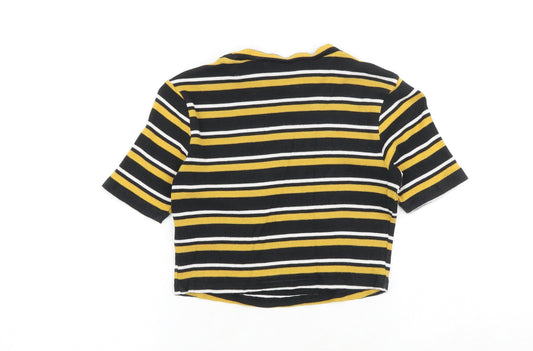 New Look Girls Black Striped 100% Cotton Basic T-Shirt Size 10-11 Years Round Neck Pullover
