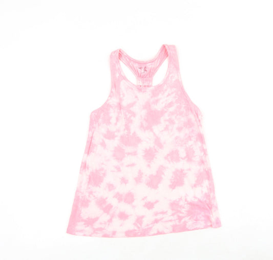 Gap Girls Pink Geometric 100% Cotton Basic Tank Size 12 Years Round Neck Pullover