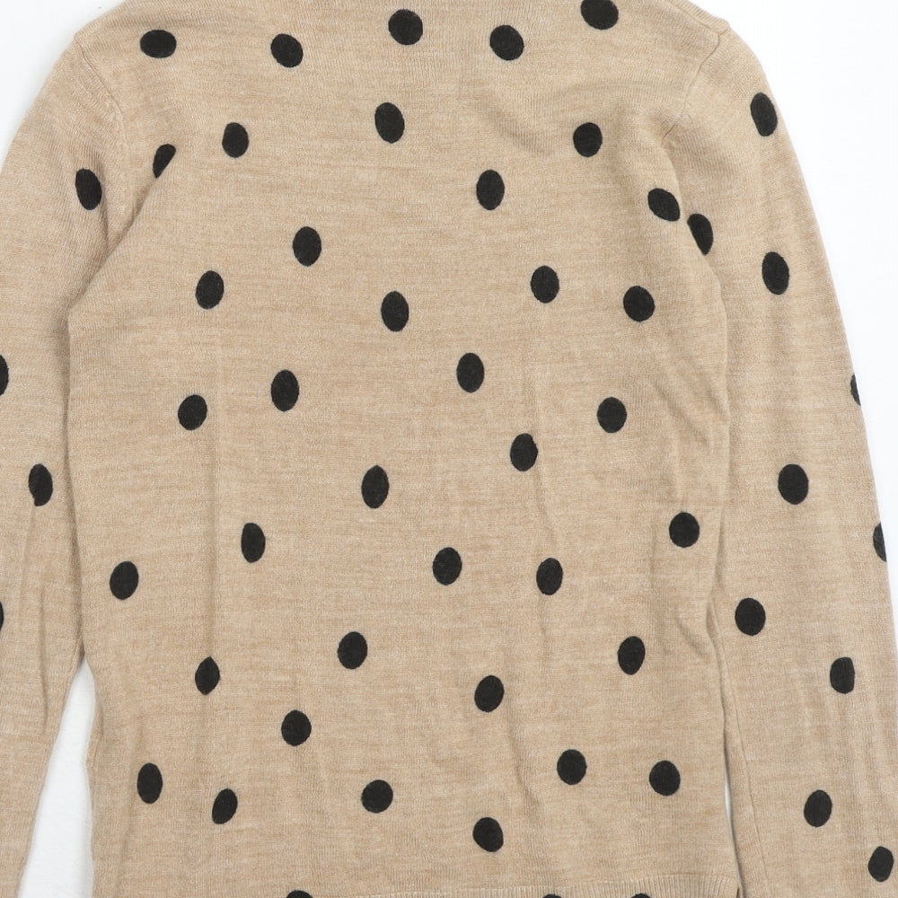 Marks and Spencer Womens Brown Round Neck Polka Dot Acrylic Pullover Jumper Size XS