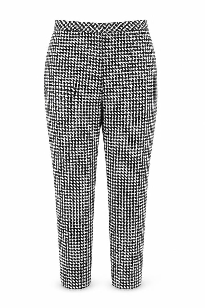 H&M Womens Black Geometric Cotton Chino Trousers Size 6 Regular Hook & Eye