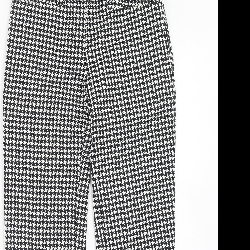 H&M Womens Black Geometric Cotton Chino Trousers Size 6 Regular Hook & Eye