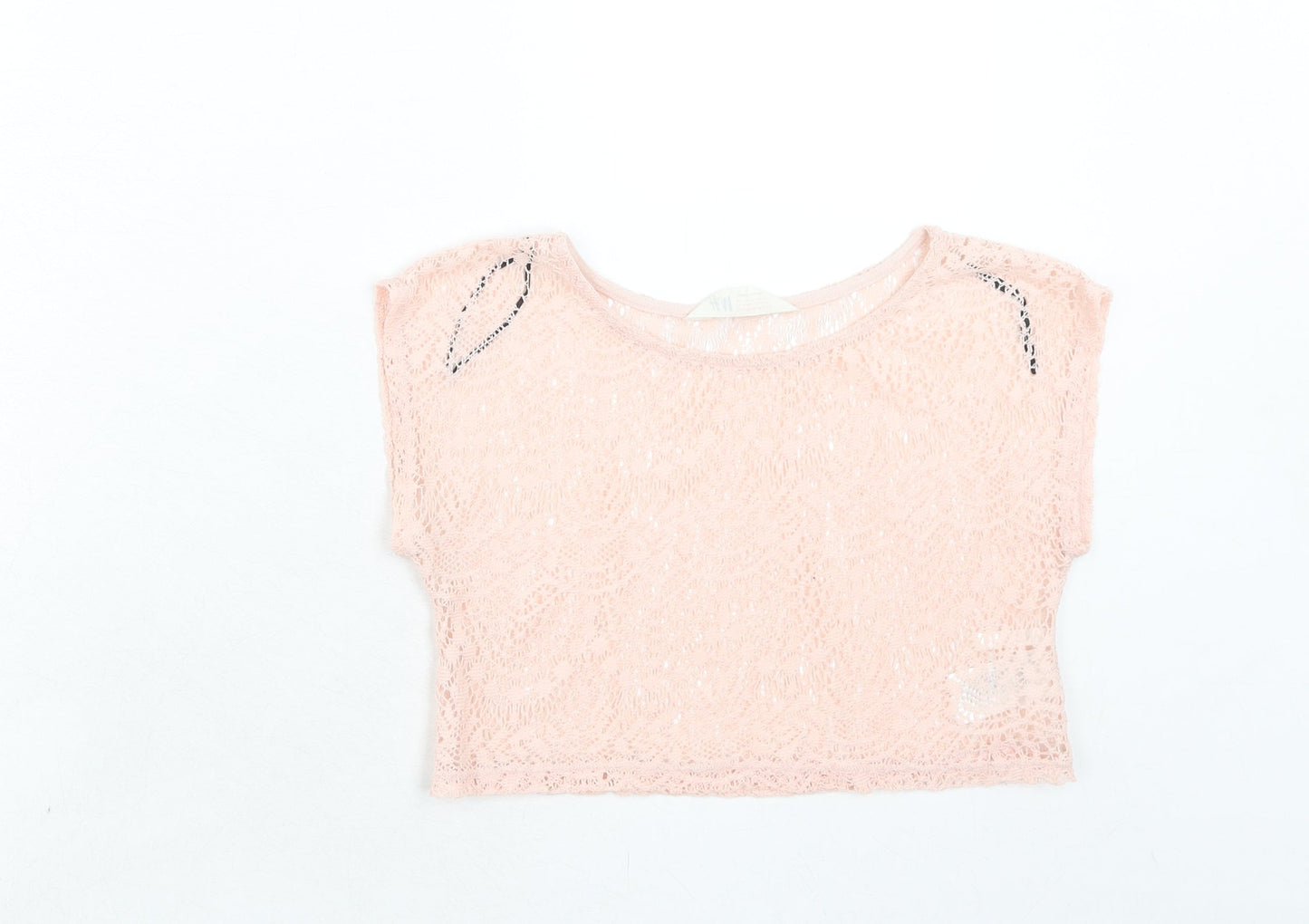 H&M Girls Pink Polyester Basic T-Shirt Size 8 Years Round Neck Pullover - 8-10 Years