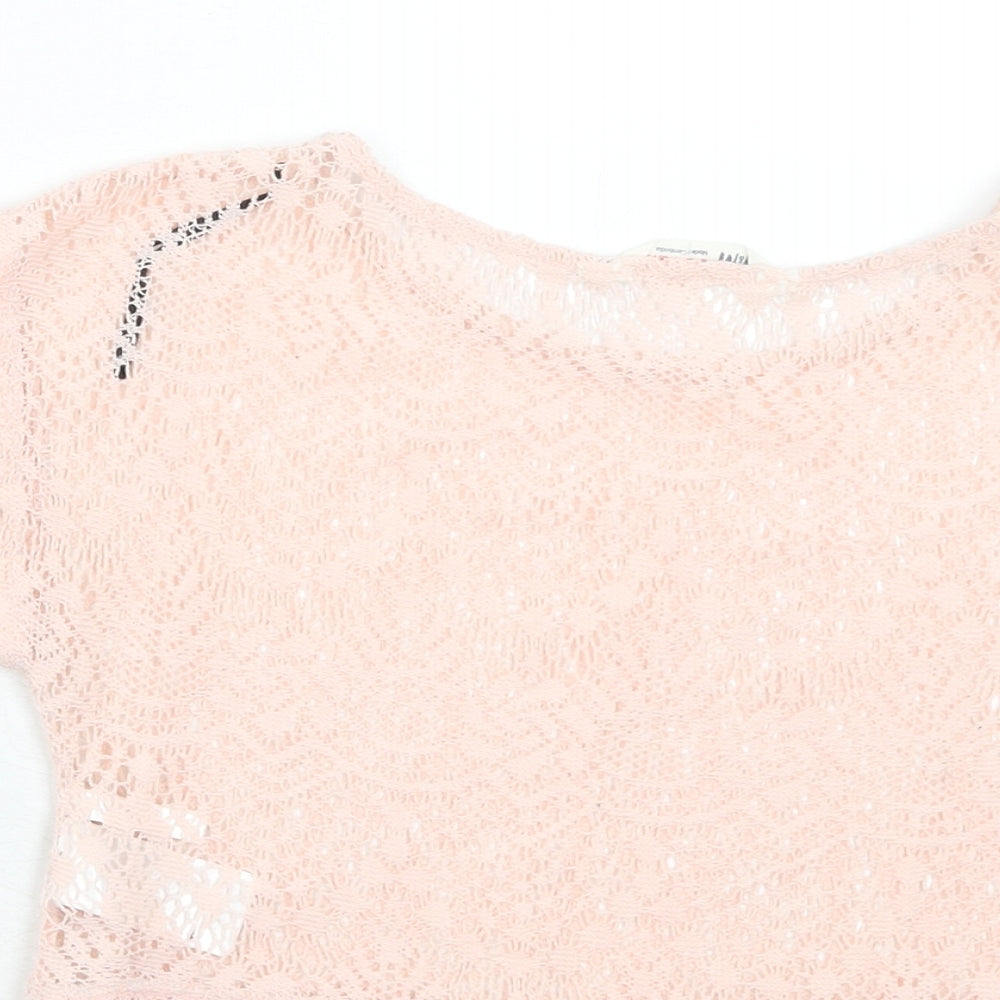 H&M Girls Pink Polyester Basic T-Shirt Size 8 Years Round Neck Pullover - 8-10 Years