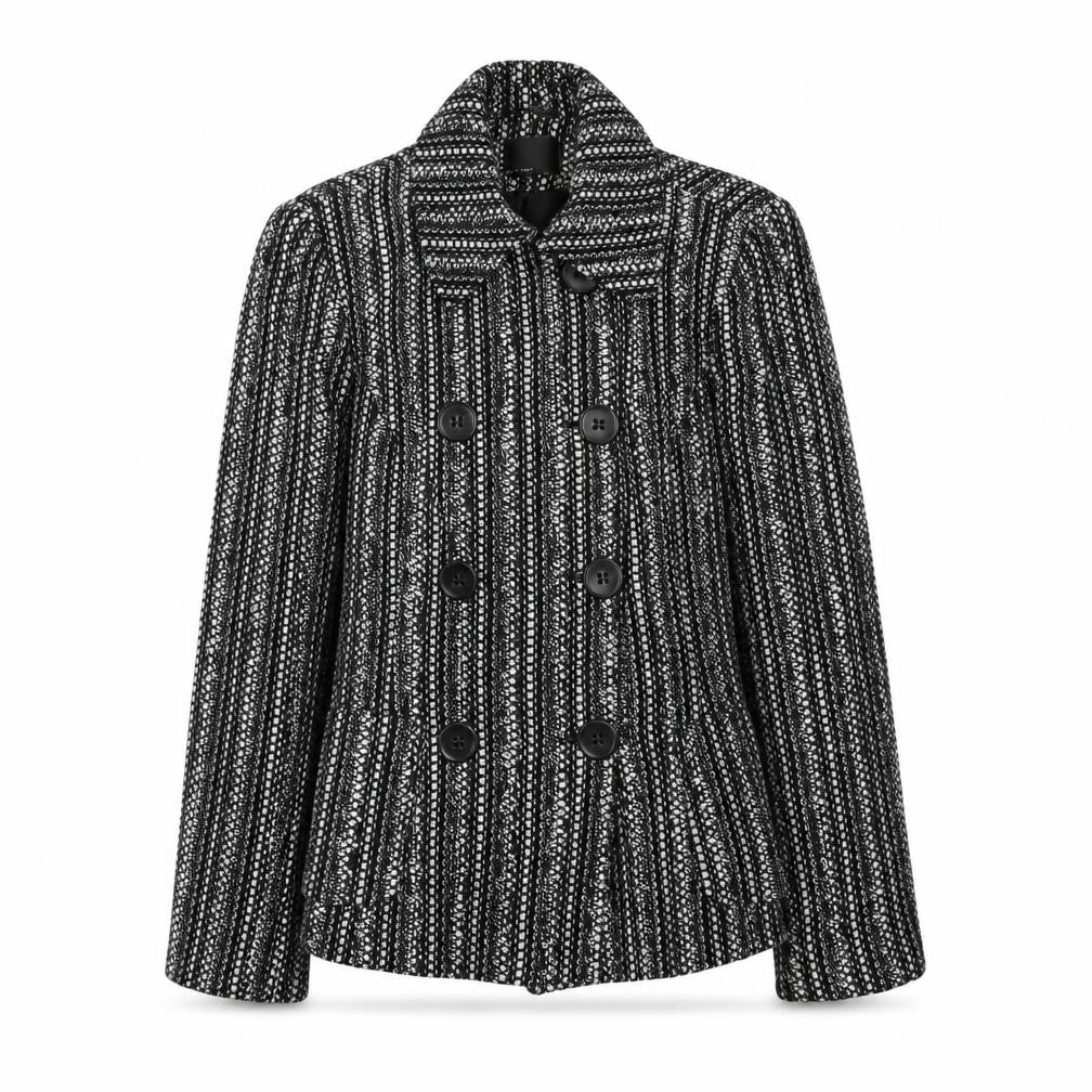 F&F Womens Black Geometric Pea Coat Coat Size 12 Button