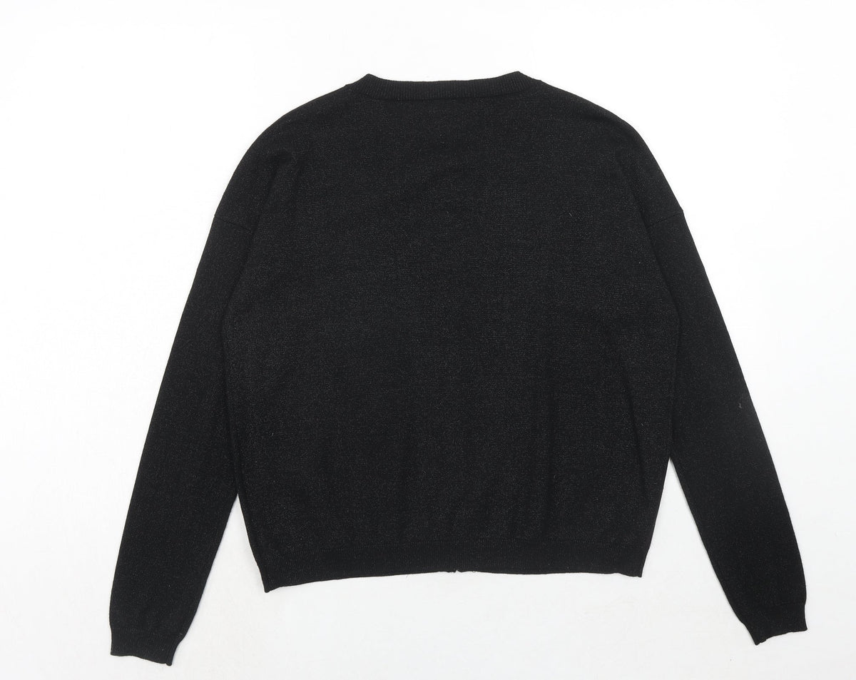 B.YOU Womens Black Round Neck Polyester Full Zip Jumper Size 12