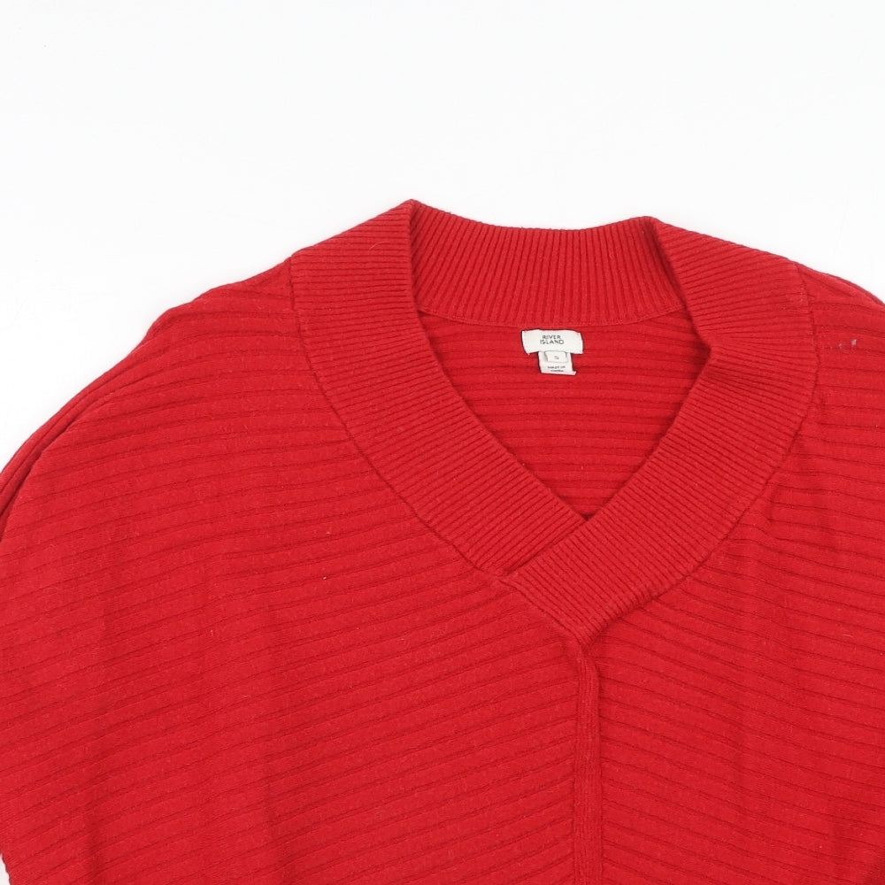 River Island Womens Red V-Neck Viscose Pullover Jumper Size S
