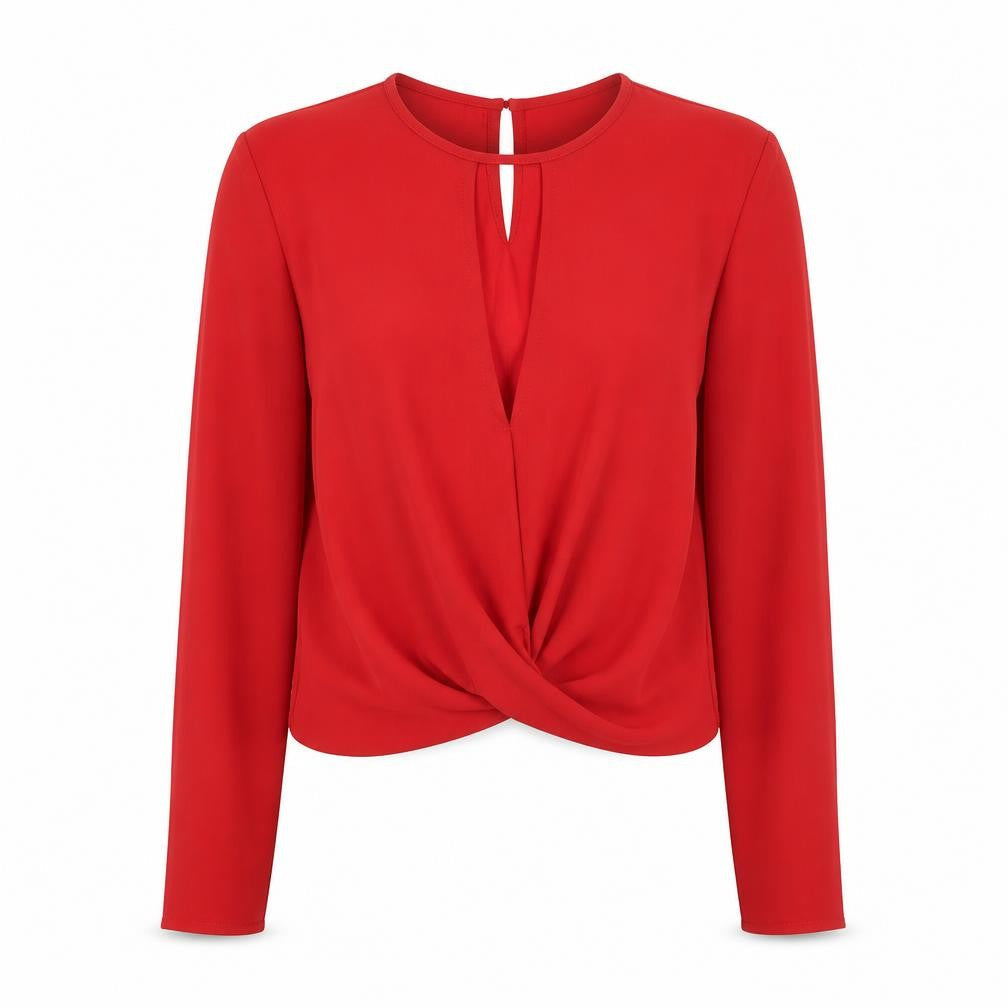 H&M Womens Red Polyester Basic Blouse Size 4 Round Neck