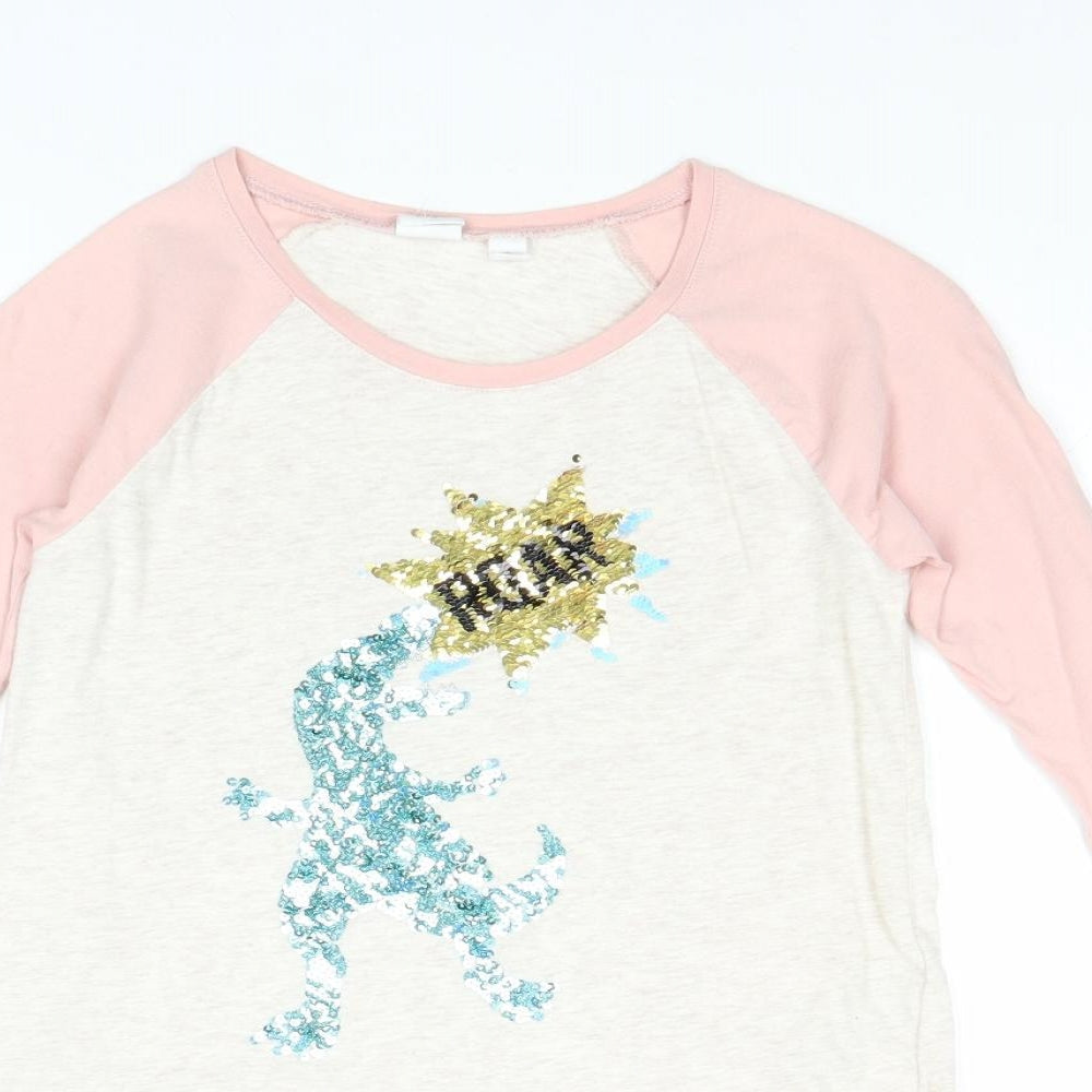 Gap Girls Multicoloured Cotton Basic T-Shirt Size M Round Neck Pullover - Dinosaur Print