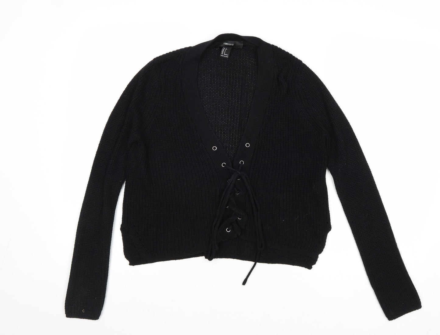 FOREVER 21 Womens Black V-Neck Acrylic Pullover Jumper Size S
