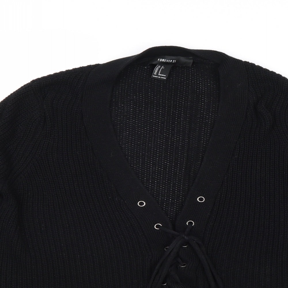 FOREVER 21 Womens Black V-Neck Acrylic Pullover Jumper Size S