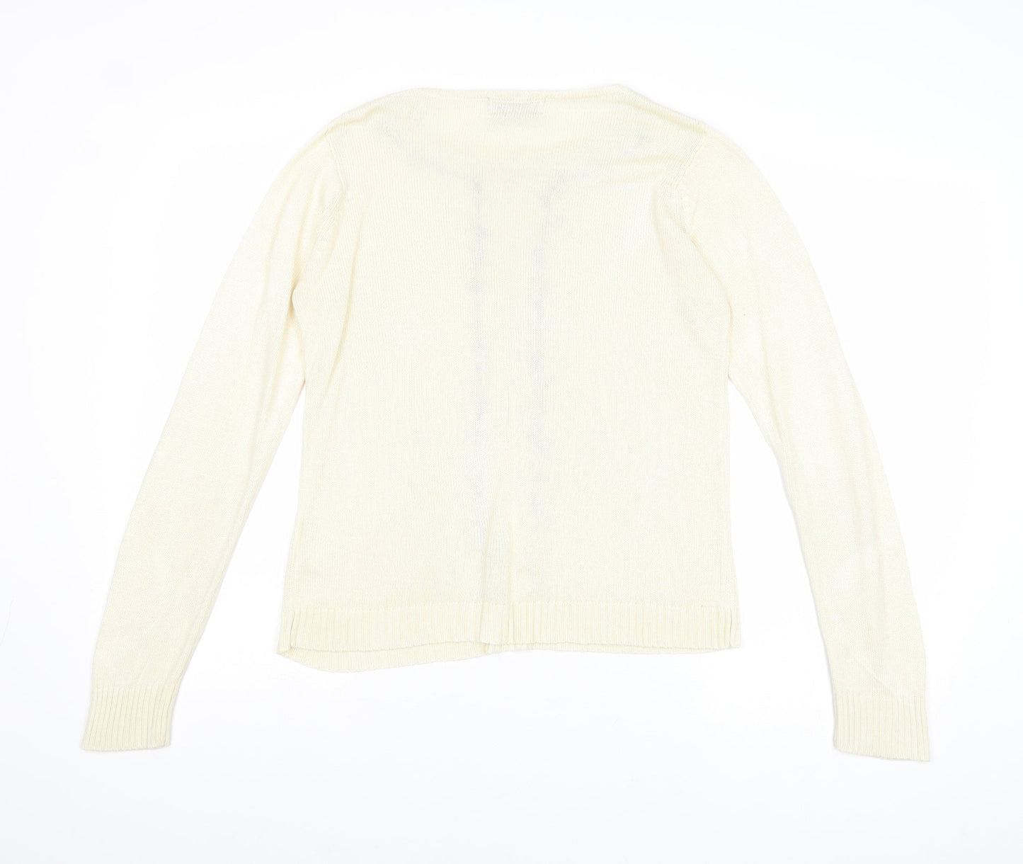 EWM Womens Ivory Round Neck Acrylic Pullover Jumper Size S - Flower Detail