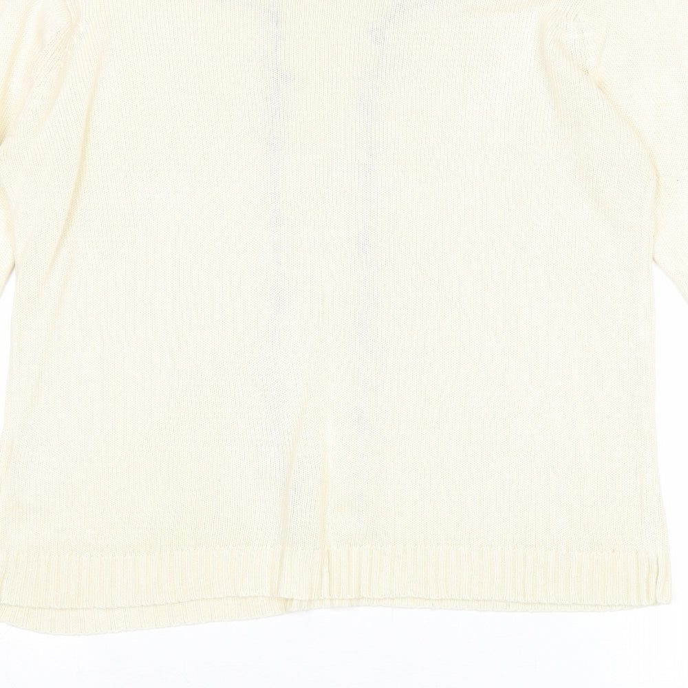 EWM Womens Ivory Round Neck Acrylic Pullover Jumper Size S - Flower Detail