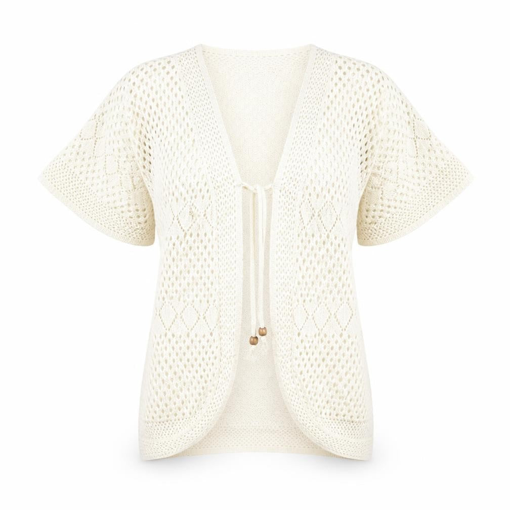 Glamour Womens Ivory V-Neck Cotton Cardigan Jumper Size M