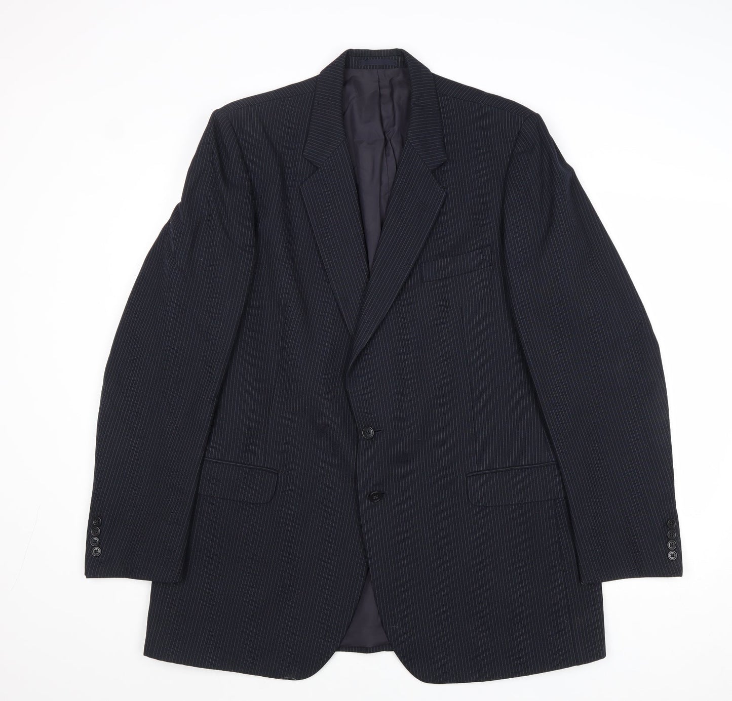 St Michael Mens Blue Striped Polyester Jacket Suit Jacket Size 44 Regular