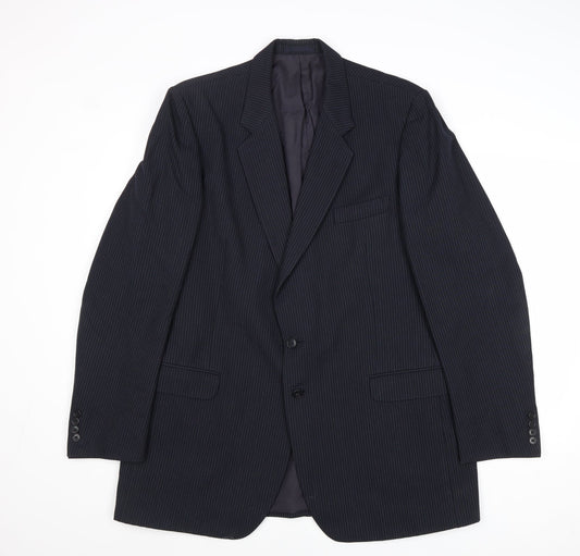 St Michael Mens Blue Striped Polyester Jacket Suit Jacket Size 44 Regular