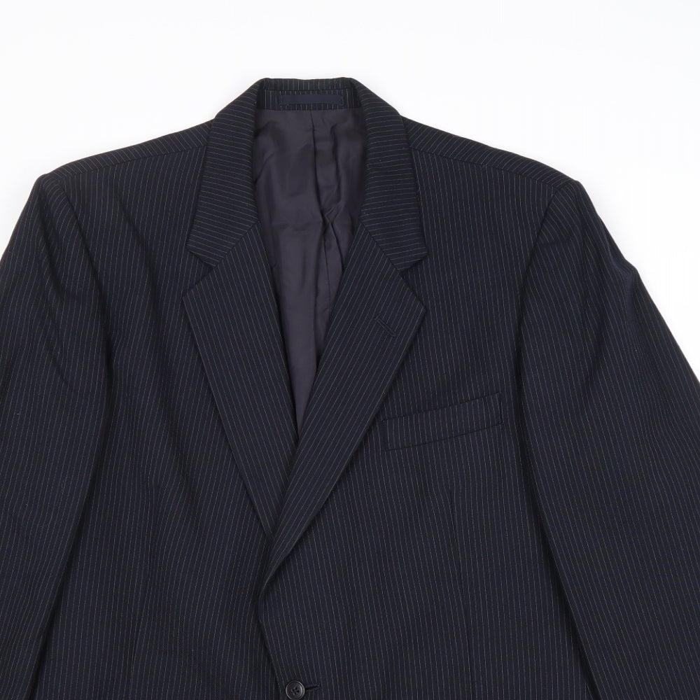 St Michael Mens Blue Striped Polyester Jacket Suit Jacket Size 44 Regular