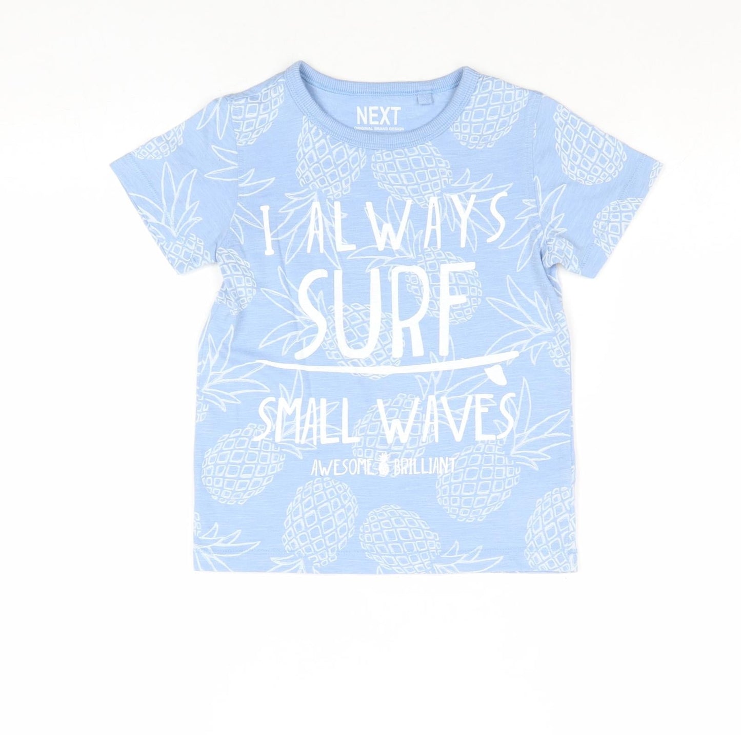 NEXT Boys Blue Geometric Cotton Pullover T-Shirt Size 3-4 Years Round Neck Pullover - Pineapple Print