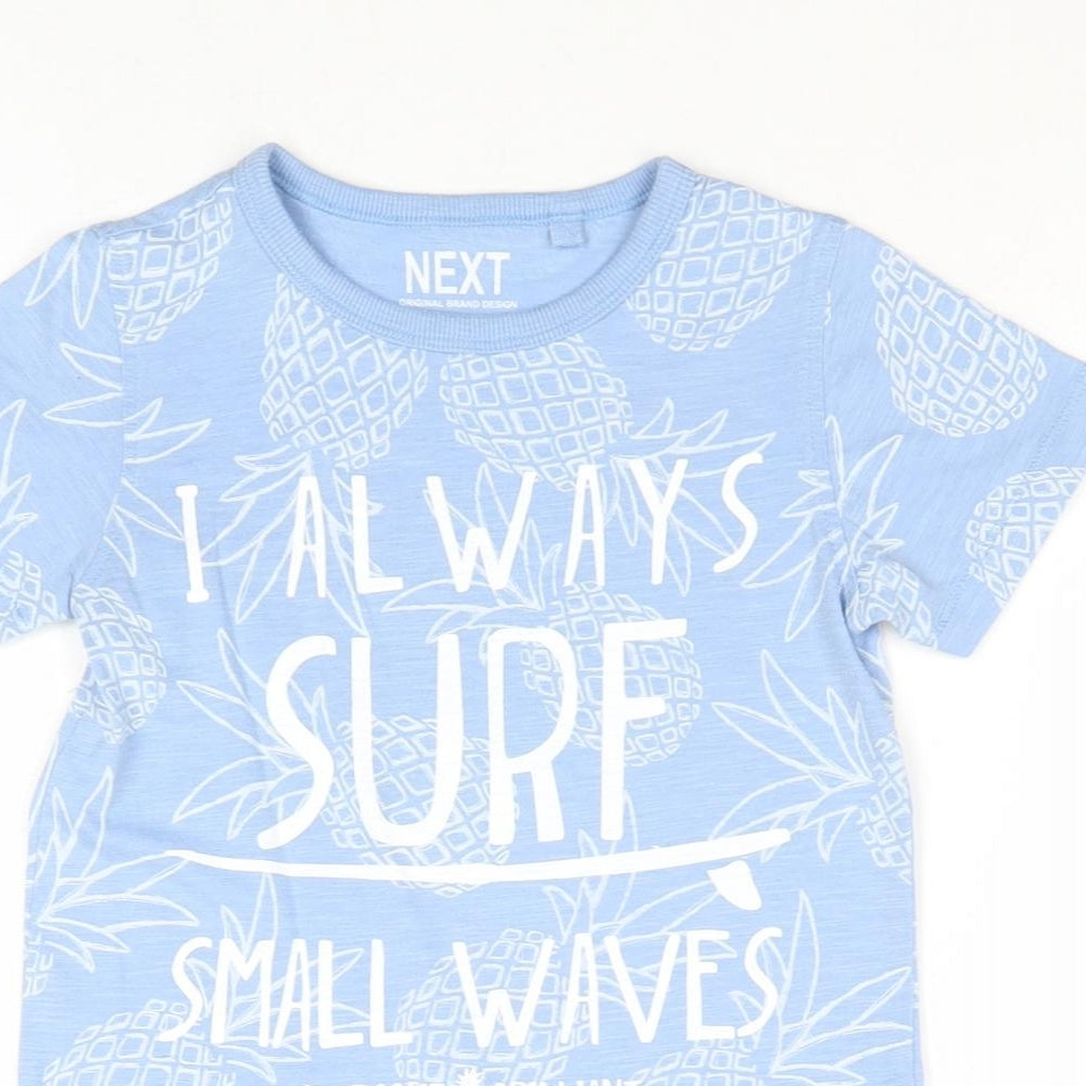 NEXT Boys Blue Geometric Cotton Pullover T-Shirt Size 3-4 Years Round Neck Pullover - Pineapple Print