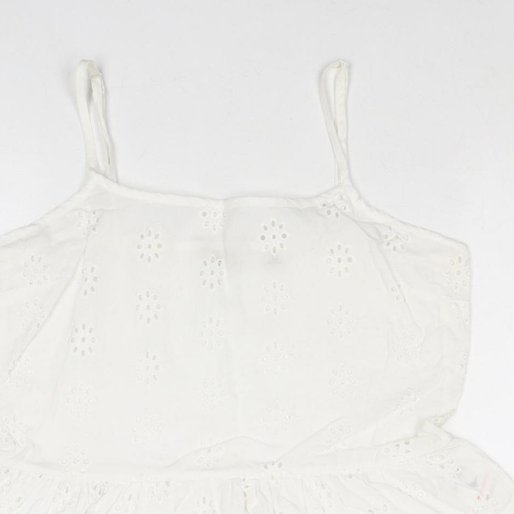 Jack Wills Womens White Cotton Cropped Tank Size 6 Square Neck - Broderie Anglaise