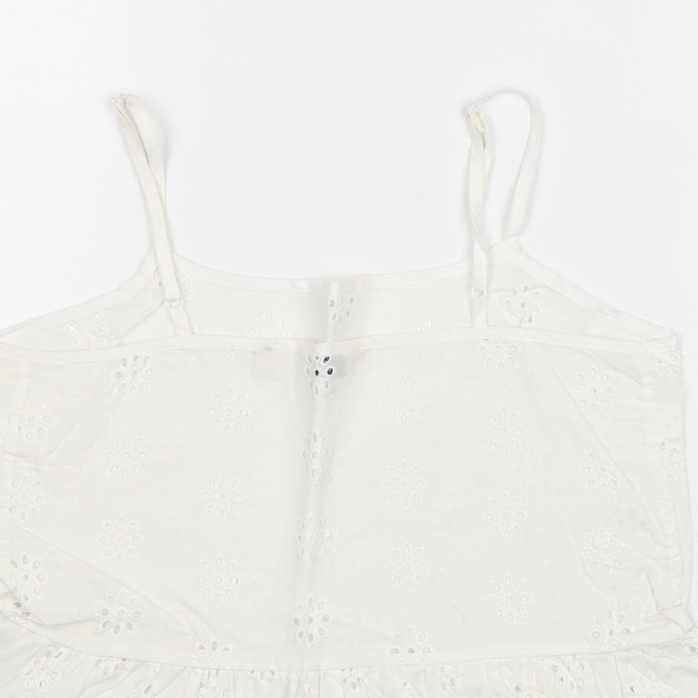 Jack Wills Womens White Cotton Cropped Tank Size 6 Square Neck - Broderie Anglaise