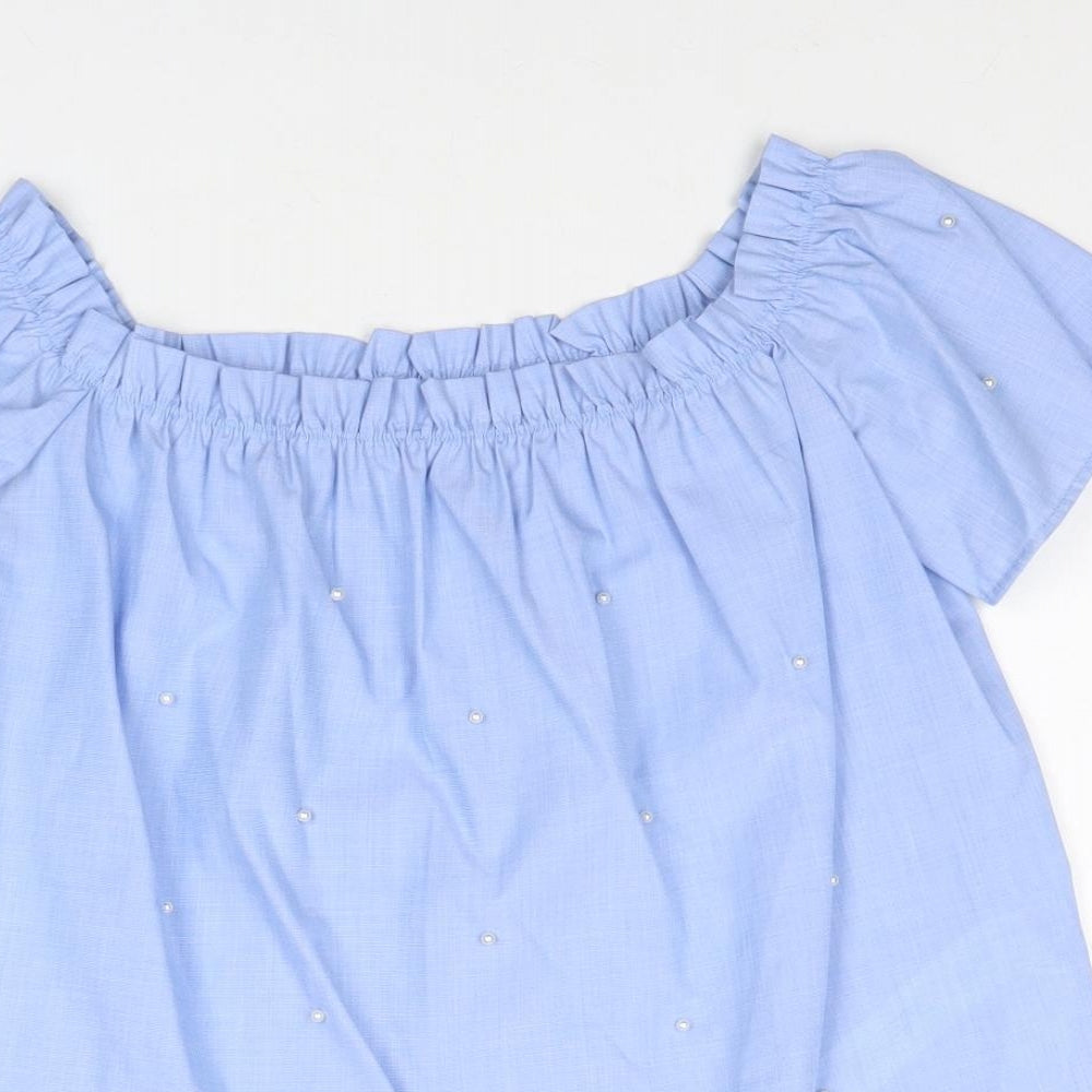 Stradivarius Womens Blue Polyester Basic Blouse Size S Round Neck
