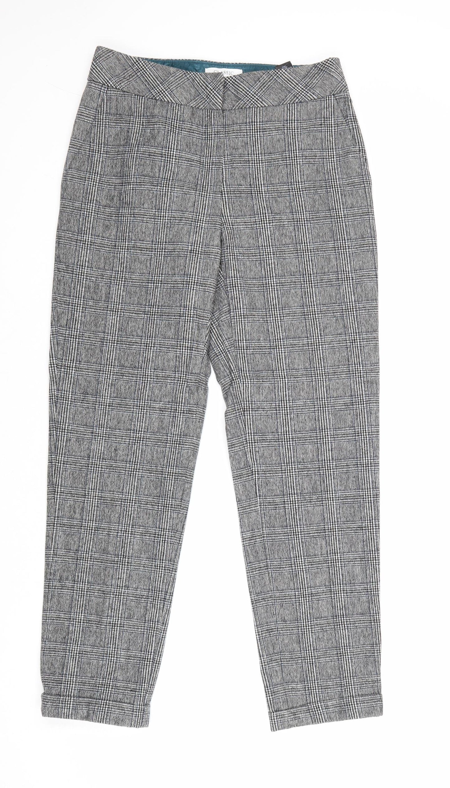 Marks and Spencer Womens Grey Plaid Polyester Carrot Trousers Size 8 Regular Zip