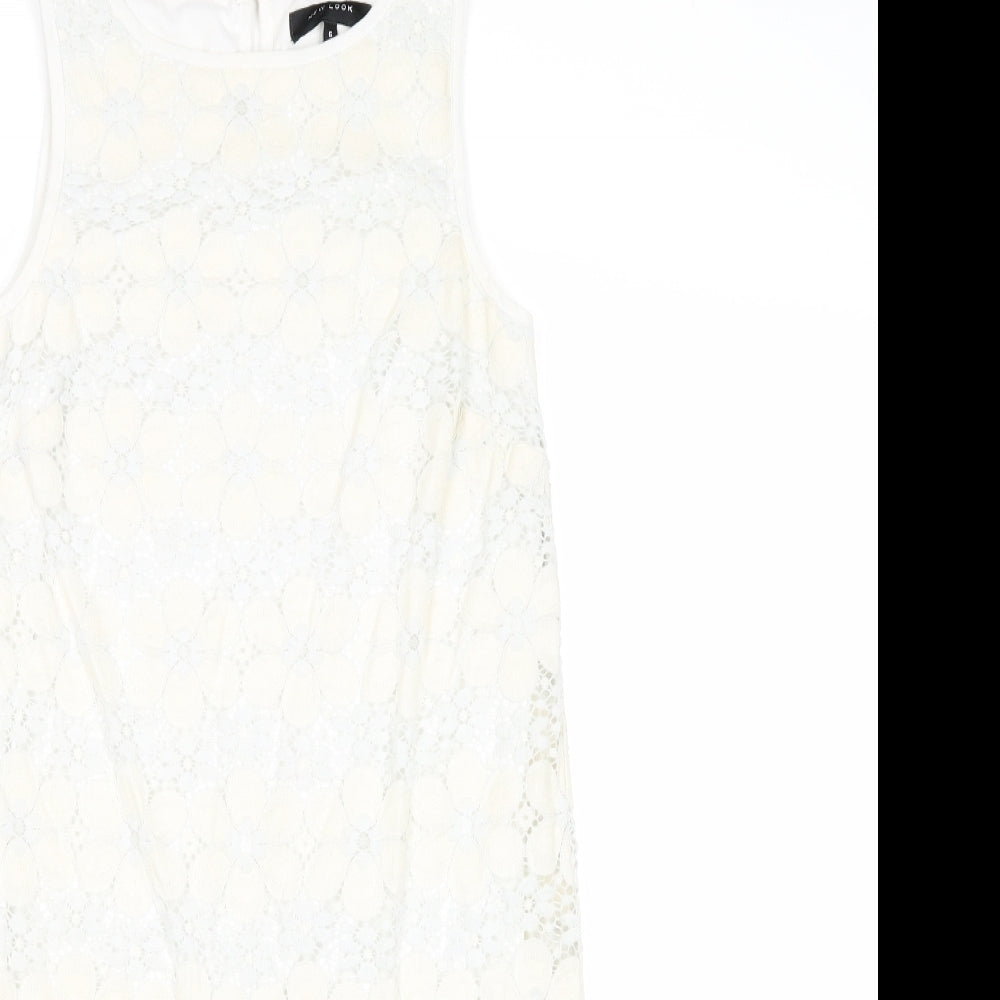 New Look Womens Ivory Nylon Shift Size 6 Boat Neck Button