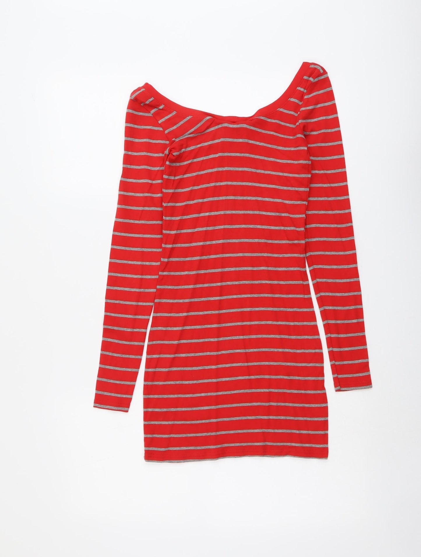 Dorothy Perkins Womens Red Striped Cotton Basic Blouse Size 8 V-Neck