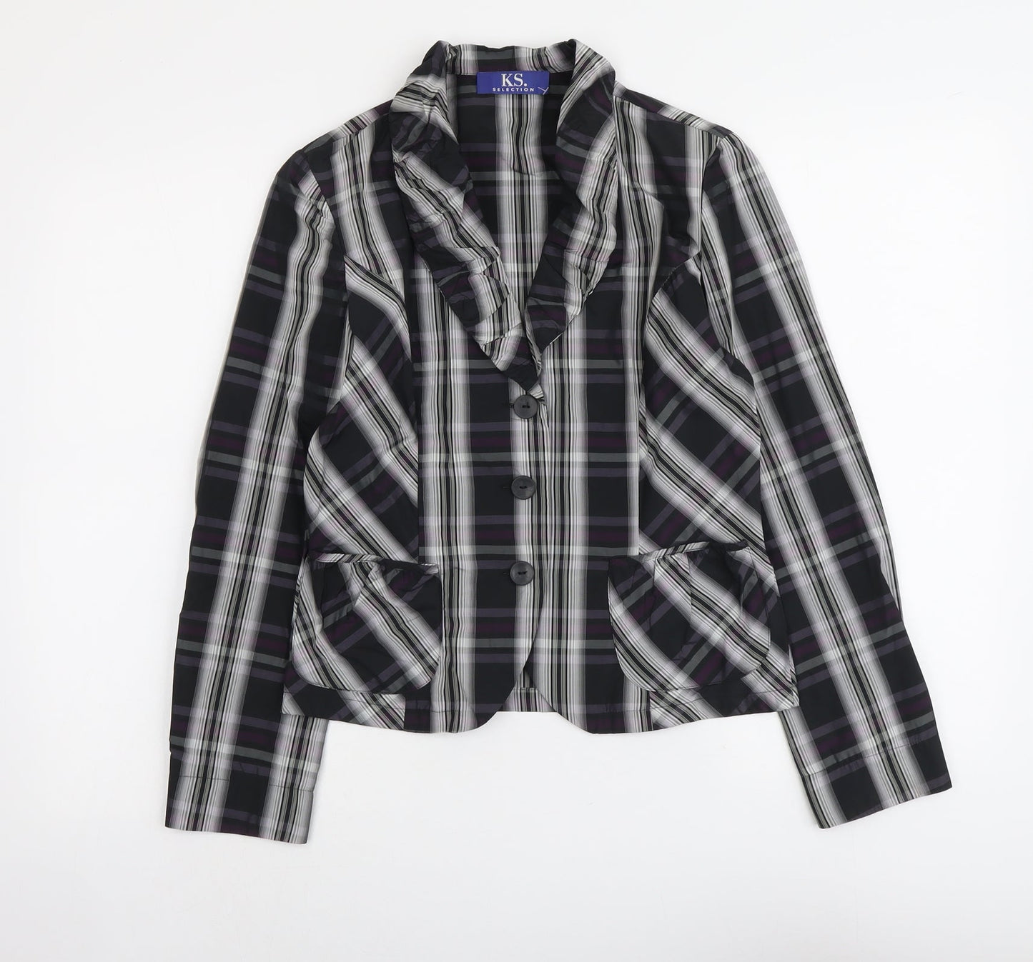 KS.Selection Womens Black Plaid Polyester Jacket Blazer Size 10