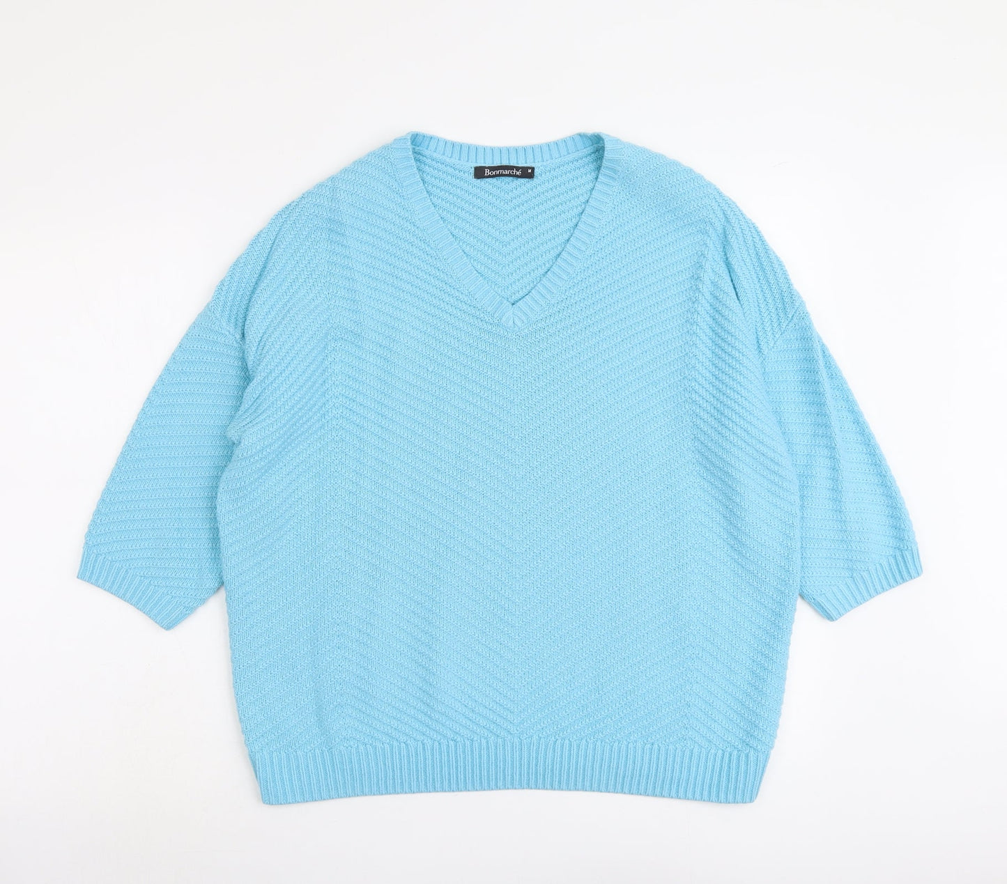 Bonmarché Womens Blue V-Neck Acrylic Pullover Jumper Size M