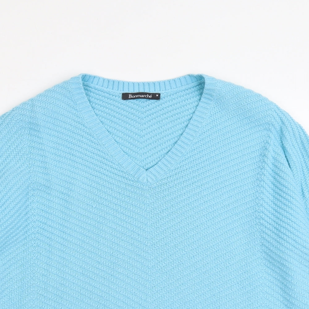 Bonmarché Womens Blue V-Neck Acrylic Pullover Jumper Size M