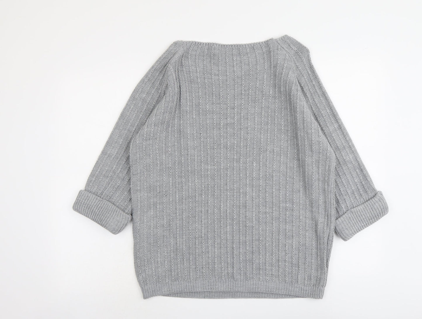 Tru Collection Womens Grey Round Neck Acrylic Pullover Jumper Size L