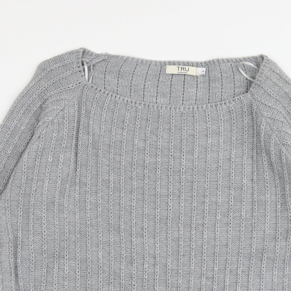 Tru Collection Womens Grey Round Neck Acrylic Pullover Jumper Size L