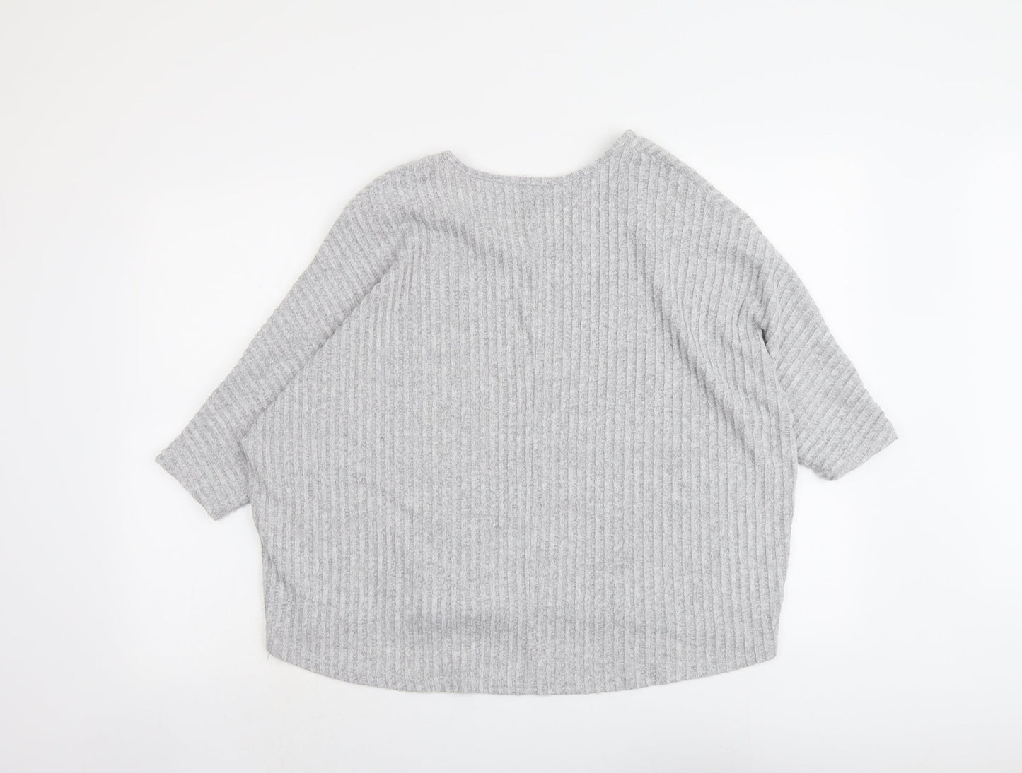 New Look Womens Grey V-Neck Polyester Pullover Jumper Size S