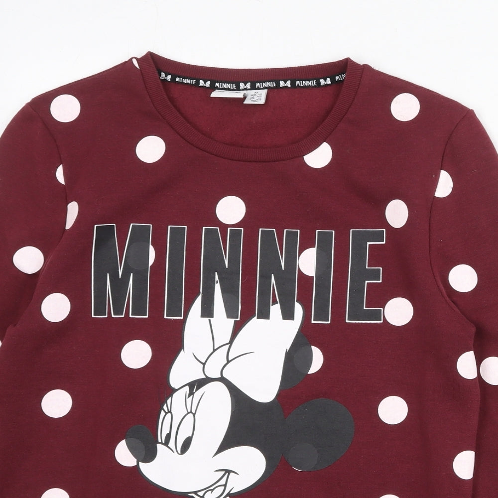 Disney Womens Red Polka Dot Polyester Pullover Sweatshirt Size 6 Pullover - Minnie Mouse Size 6-8
