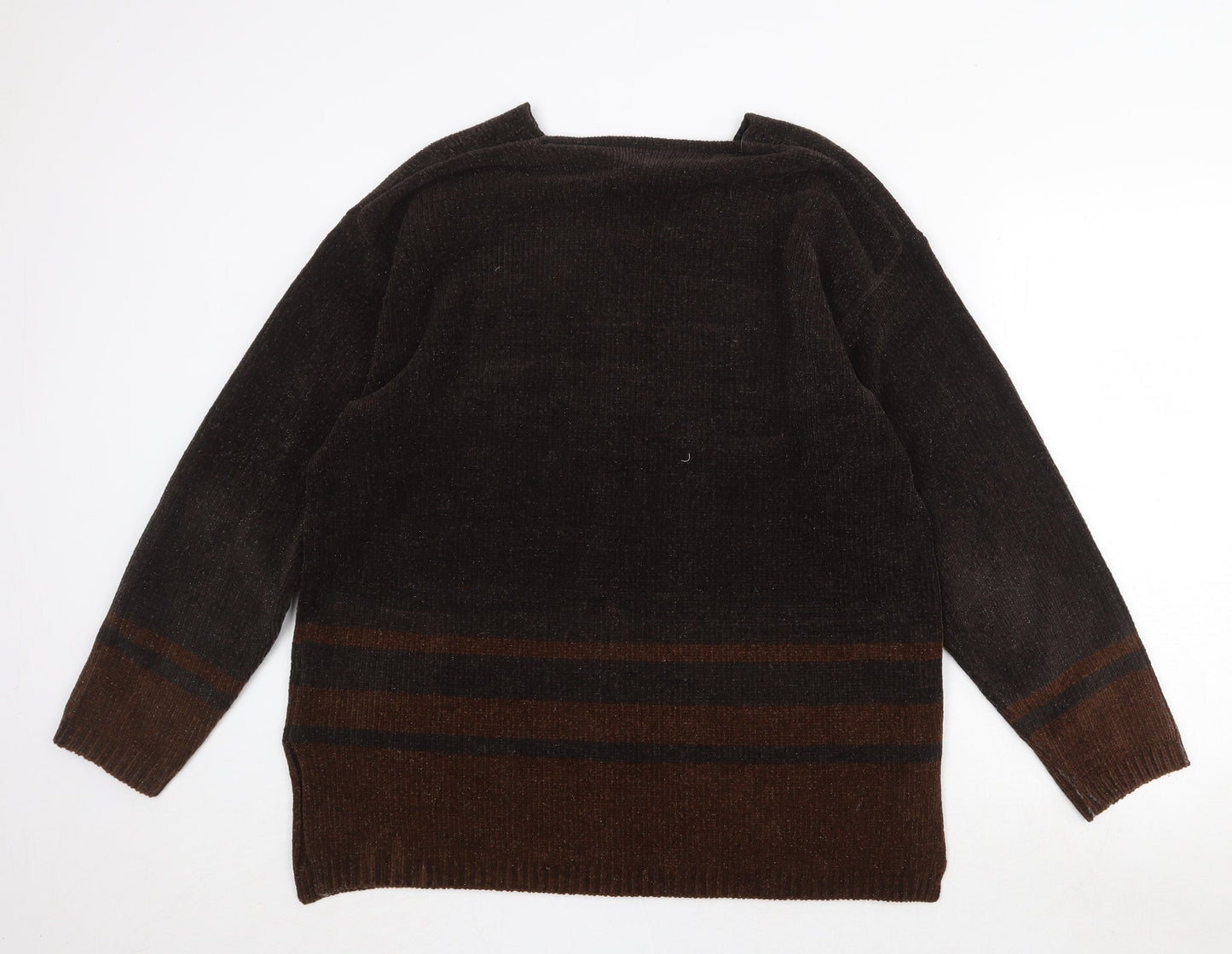 Debbie Morgan Womens Brown V-Neck Striped Acrylic Pullover Jumper Size M - Size M/L
