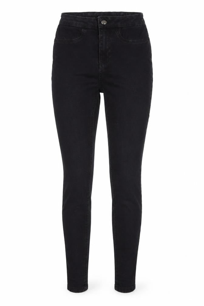 Front view of Dunnes women’s black cotton skinny jeans, size UK 10, regular zip