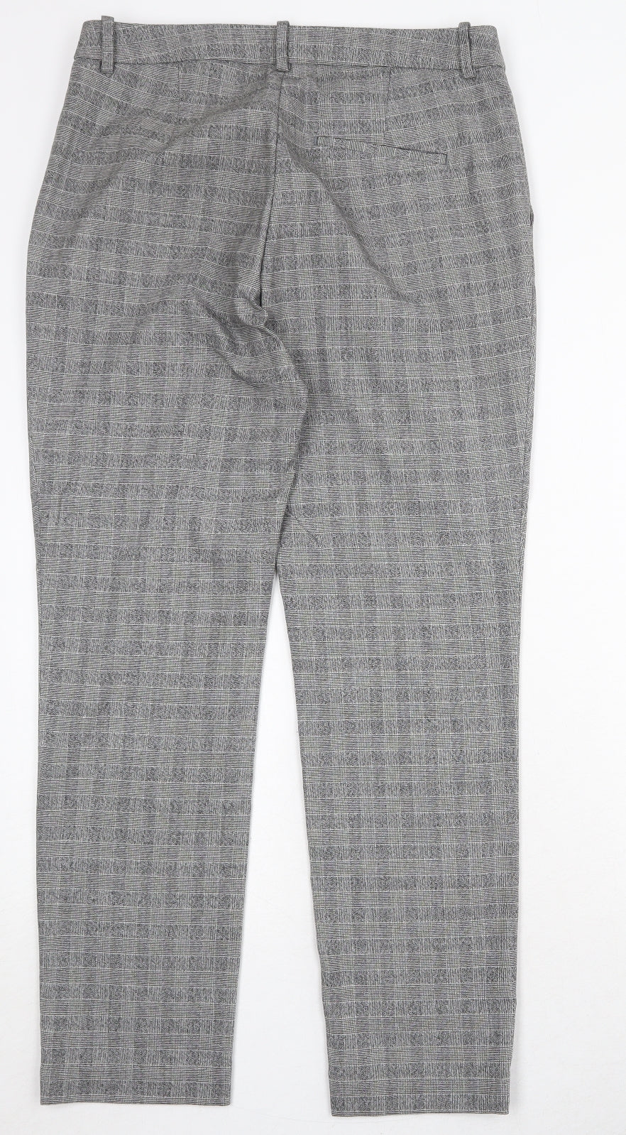 H&M Womens Grey Plaid Polyester Chino Trousers Size 14 Regular Zip