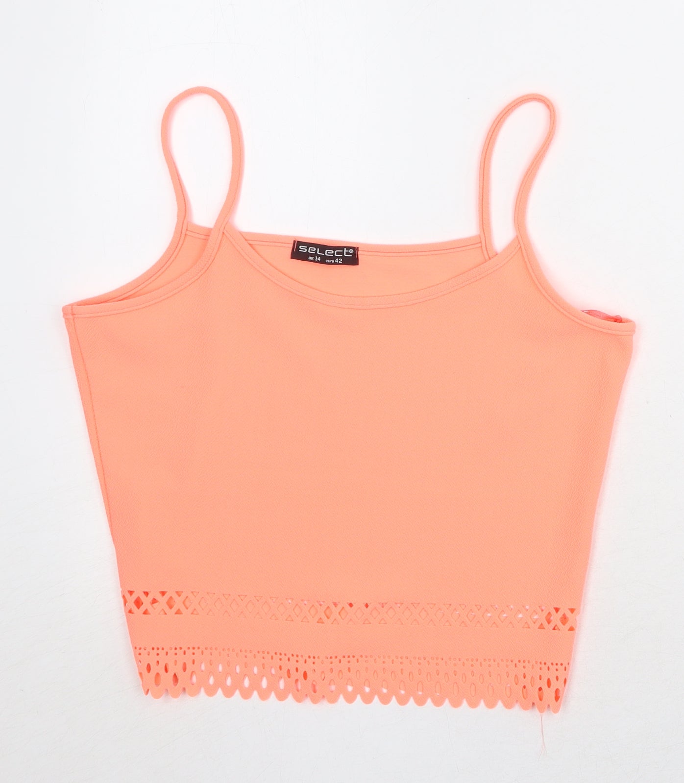 Select Womens Pink Polyester Cropped Tank Size 14 Round Neck - Broderie Anglaise