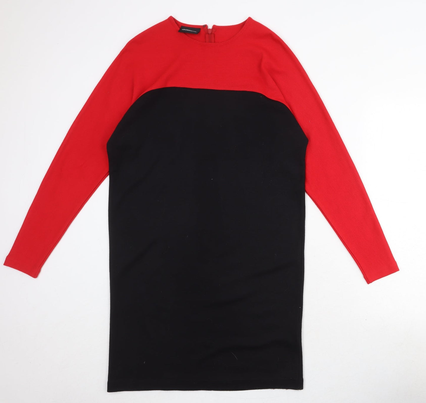 Liz Claiborne Womens Black Colourblock Acrylic Jumper Dress Size S Boat Neck Zip