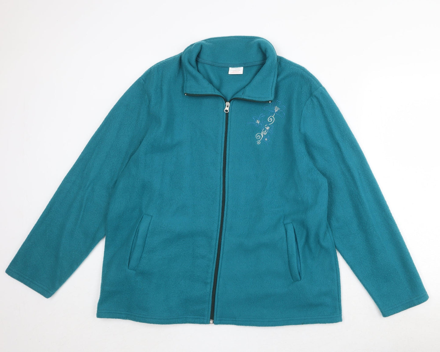 Anne de Lancay Womens Blue Jacket Size L Zip - Flower Detail
