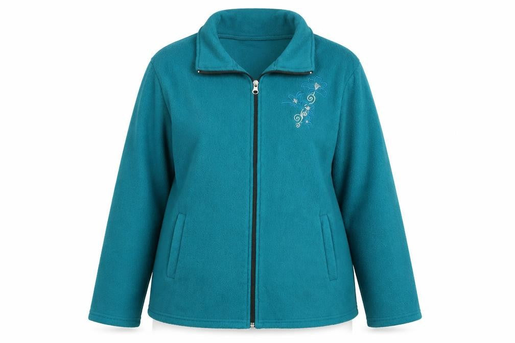 Anne de Lancay Womens Blue Jacket Size L Zip - Flower Detail